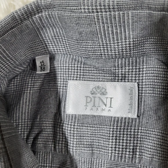 Pini Parma Classic Gray Linen Shirt Made In Italy Size 15 Neck - Picture 7 of 16